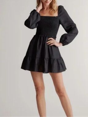 Quince Linen Smocked Puff Sleeve Dress sz M